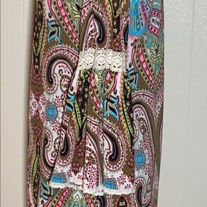 Boho Paisley Print Tunic Dress With Crochet Details Bell Sleeves Y2K Womens S